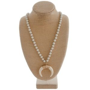 Long beaded necklace crescent pendant horn pendant